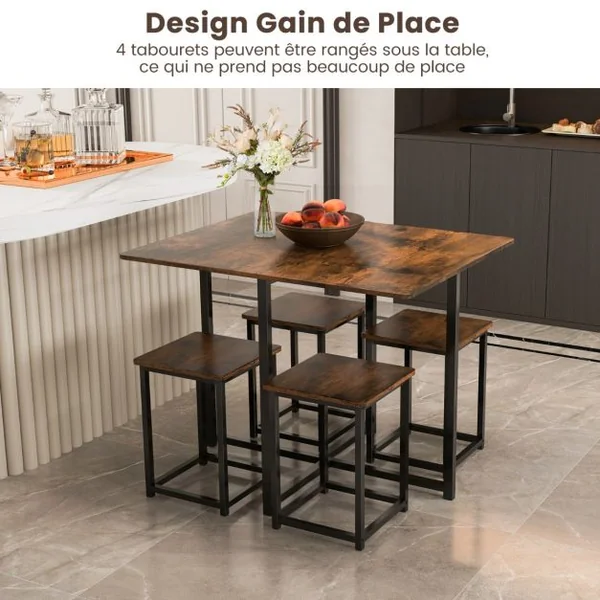 Ensemble de Salle à Manger 5 Pièces Ensemble de Cuisine Ou de Salle à Manger Design Peu Encombrant Table avec 4 Tabourets pour Salon Naturel
