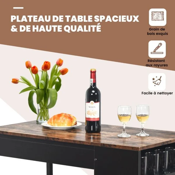 Ensemble de Table de Bar 3 Pièces à Hauteur de Comptoir 2 Tabourets de Bar en Bois étagère Latérale à 3 Niveaux Marron