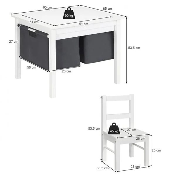 Ensemble de Table et 2 Chaises pour Enfants Table Multi-Activités 2 en 1 avec 2 Tiroirs de Rangement Blanc