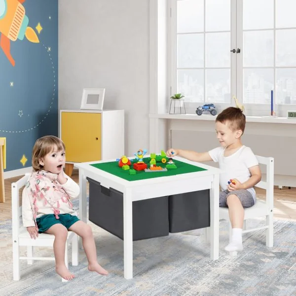 Ensemble de Table et 2 Chaises pour Enfants Table Multi-Activités 2 en 1 avec 2 Tiroirs de Rangement Blanc