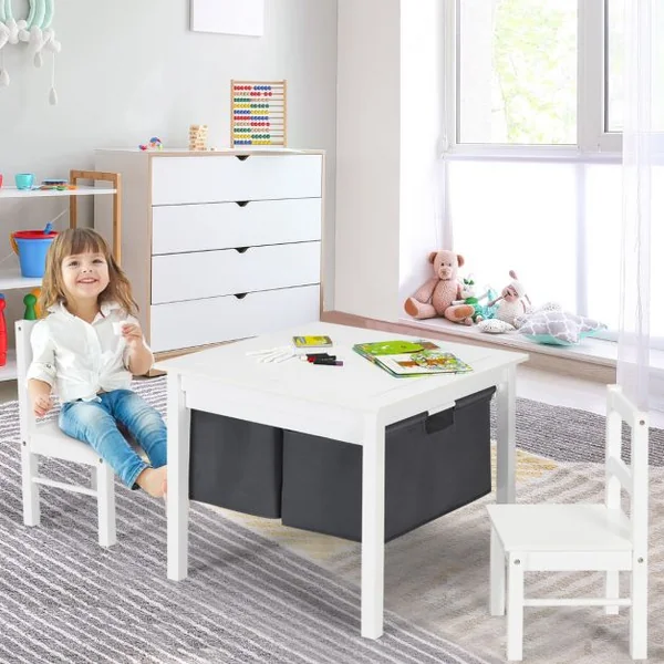 Ensemble de Table et 2 Chaises pour Enfants Table Multi-Activités 2 en 1 avec 2 Tiroirs de Rangement Blanc