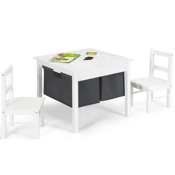 Ensemble de Table et 2 Chaises pour Enfants Table Multi-Activités 2 en 1 avec 2 Tiroirs de Rangement Blanc