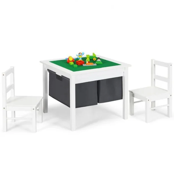 Ensemble de Table et 2 Chaises pour Enfants Table Multi-Activités 2 en 1 avec 2 Tiroirs de Rangement Blanc