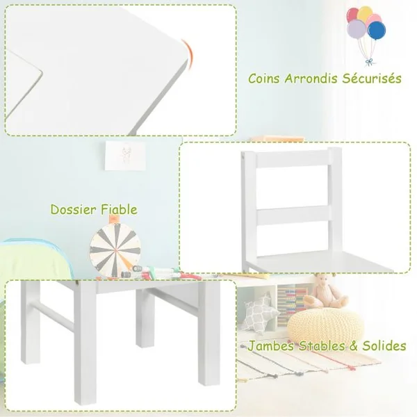 Ensemble de Table et 2 Chaises pour Enfants Table Multi-Activités 2 en 1 avec 2 Tiroirs de Rangement Blanc