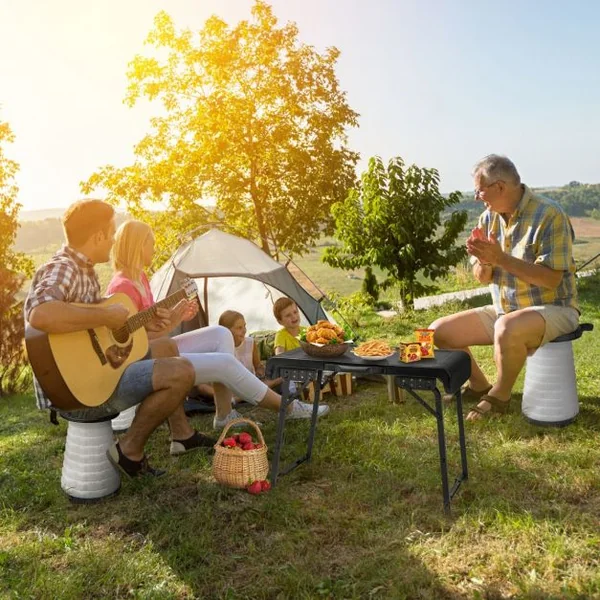 Ensemble de Table et 2 Tabourets Pliants Extérieur Tabouret LED Rétractables avec 3 Effets de Lumière pour Camping Pêche Noir