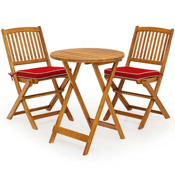 Ensemble de Table et Chaises Pliable avec 2 Chaises et 1 Table Ronde en Bois d’Acacia pour Intérieur et Extérieur Naturel+Beige/Bleu/Rouge
