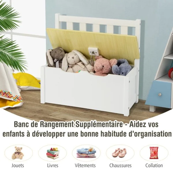 Ensemble de Table et Chaises pour Enfant avec Table 2 Chaises et Banc de Rangement 2 en 1 pour Étudier et Manger Naturel/Gris