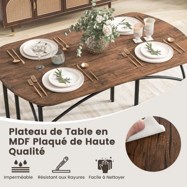 Ensemble de Table à Manger 3 PCS pour 4 Personnes Table Rectangulaire en bois de 120 cm et 2 Bancs Coins Arrondis Cadre en Métal Brun