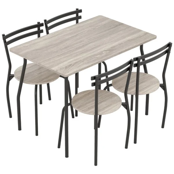 Ensemble de Table à Manger 5 Pièces pour 4 Personnes Table à Manger Rectangulaire Moderne et 4 Chaises sans Bras avec Cadre en Métal Naturel