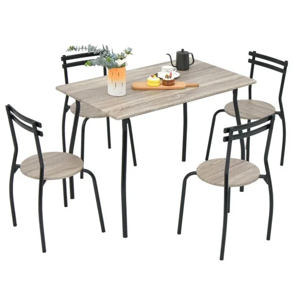 Ensemble de Table à Manger 5 Pièces pour 4 Personnes Table à Manger Rectangulaire Moderne et 4 Chaises sans Bras avec Cadre en Métal Naturel
