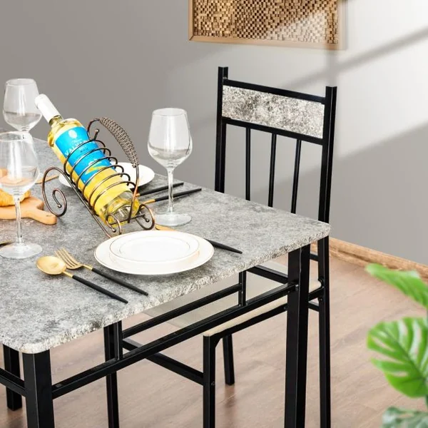 Ensemble de Table à Manger de 5 Pièces avec Table Rectangulaire Moderne et de 4 Chaises Rembourrées Table de Cuisine Gain de Place pour Salle à Manger