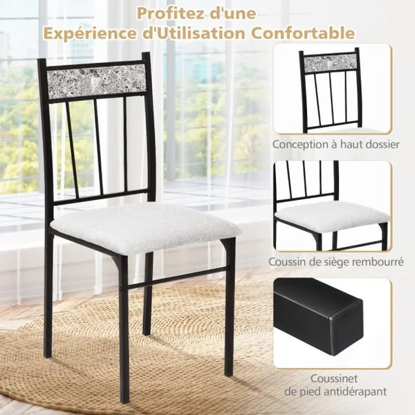 Ensemble de Table à Manger de 5 Pièces avec Table Rectangulaire Moderne et de 4 Chaises Rembourrées Table de Cuisine Gain de Place pour Salle à Manger