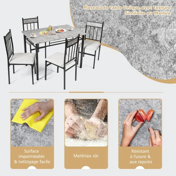 Ensemble de Table à Manger de 5 Pièces avec Table Rectangulaire Moderne et de 4 Chaises Rembourrées Table de Cuisine Gain de Place pour Salle à Manger