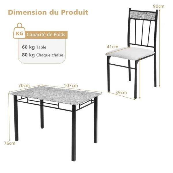 Ensemble de Table à Manger de 5 Pièces avec Table Rectangulaire Moderne et de 4 Chaises Rembourrées Table de Cuisine Gain de Place pour Salle à Manger
