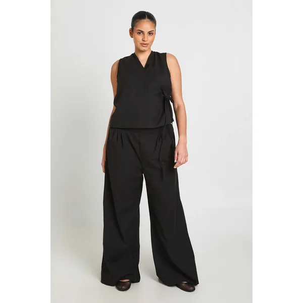 Ensemble Grande Taille Gilet Cache-cœur Ample En Lin Et Pantalon Large
