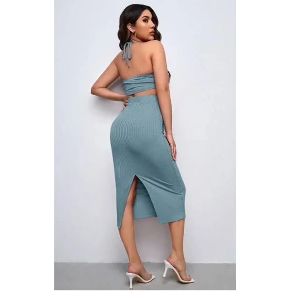 Ensemble Grossesse à Bretelles Et Jupe Bleu