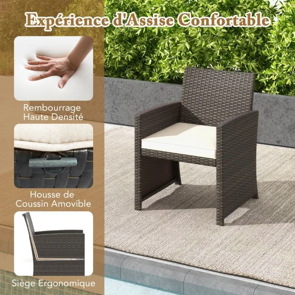 Ensemble Meuble de Salon 5PCS Salon de Jardin en Rotin PE avec Coussin pour Balcon Piscine Terrasse Blanc