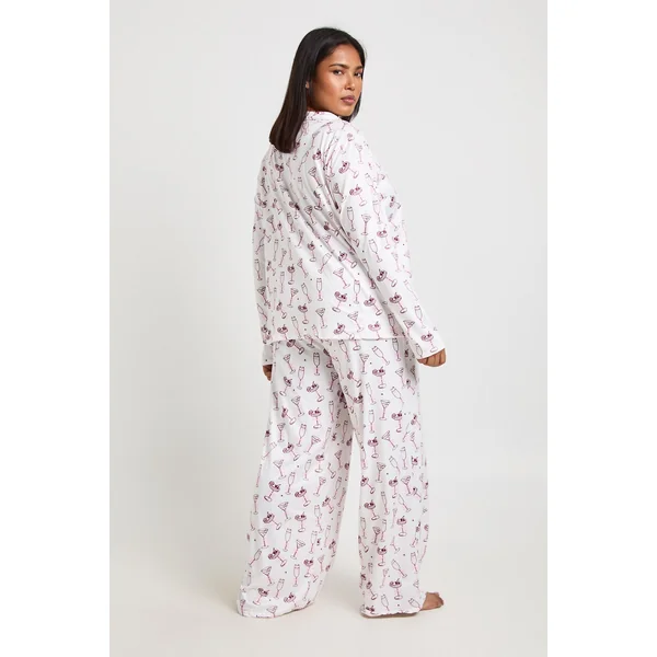 Ensemble Pyjama Grande Taille Imprimé Nœuds et Cocktails Haut Manches Longues & Pantalon