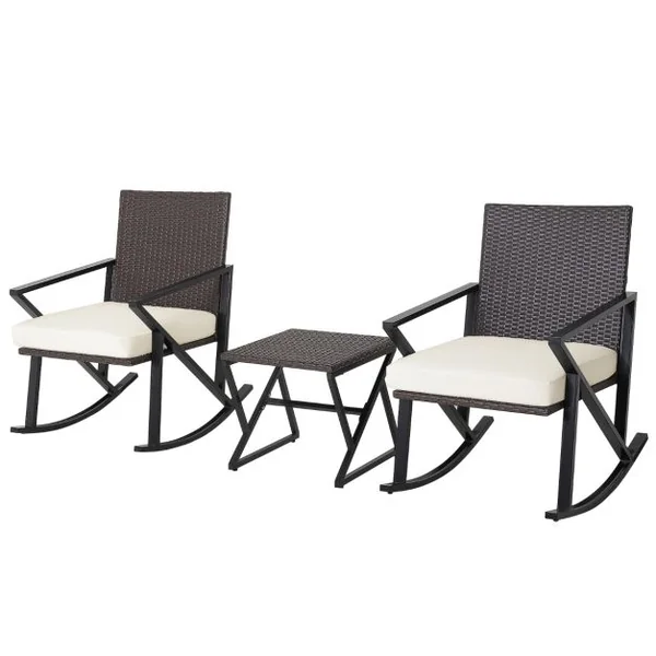 Ensemble Salon de Jardin 2 Chaises à Bascule Rotin Artisanal Anti-soleil pour Porche Balcon Terrasse
