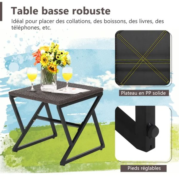 Ensemble Salon de Jardin 2 Chaises à Bascule Rotin Artisanal Anti-soleil pour Porche Balcon Terrasse