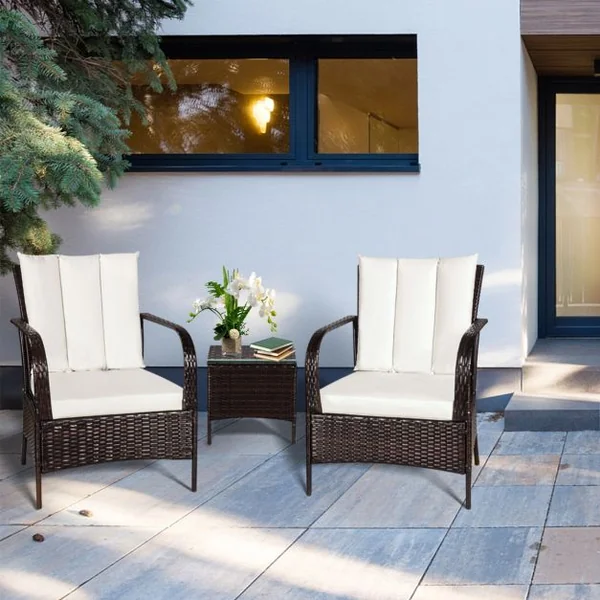 Ensemble Salon de Jardin en Resine Tressee avec 2 Fauteuils et 1 Table Convient pour Balcon Terrasse et Jardin
