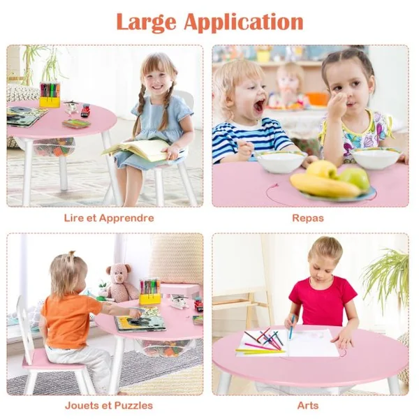 Ensemble Table avec 2 Chaises et Espace de Rangement pour Jouets 3-7 ans avec Pieds en Pin Vert