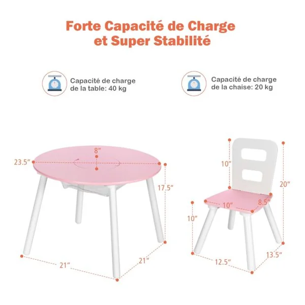 Ensemble Table avec 2 Chaises et Espace de Rangement pour Jouets 3-7 ans avec Pieds en Pin Vert