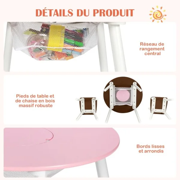 Ensemble Table avec 2 Chaises et Espace de Rangement pour Jouets 3-7 ans avec Pieds en Pin Vert