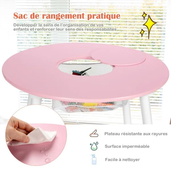 Ensemble Table avec 2 Chaises et Espace de Rangement pour Jouets 3-7 ans avec Pieds en Pin Vert