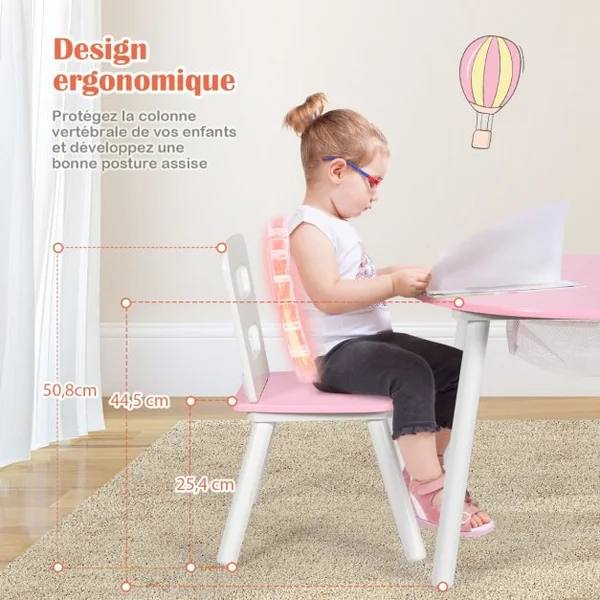 Ensemble Table avec 2 Chaises et Espace de Rangement pour Jouets 3-7 ans avec Pieds en Pin Vert