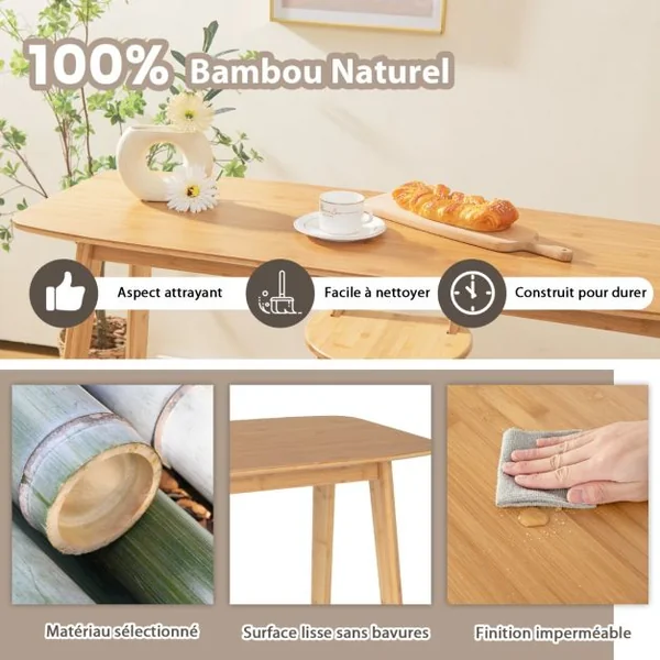 Ensemble Table de Bar Table Haute de Cuisine 120L x 45l x 99H cm Mange-debout en Bois Vernis avec Repose-Pie