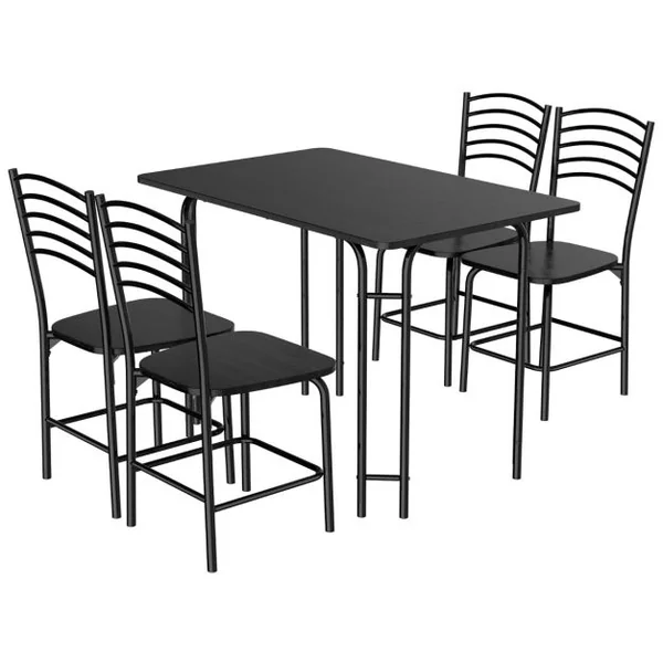 Ensemble Table de Cuisine avec 4 Chaises Cadre en Métal Laqué Table Petit-Déjeuner pour Salle à manger Noir
