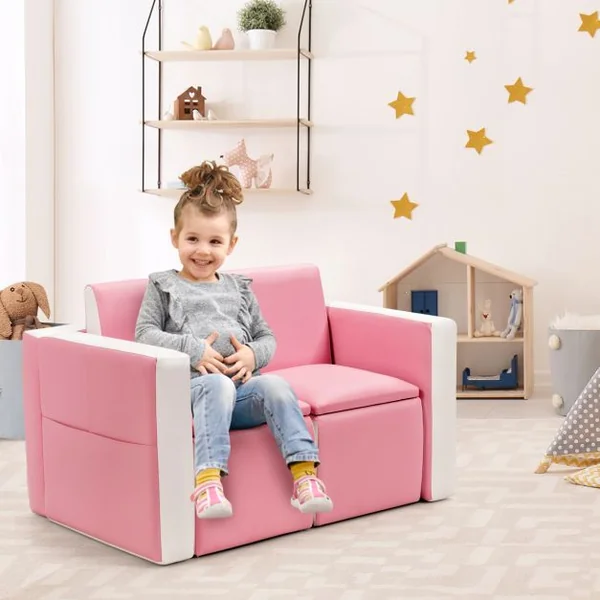 Ensemble table et 2 chaises pour enfant en bois léger mousse PVC Chaise et Table Transformable Capacité 50kg Rose