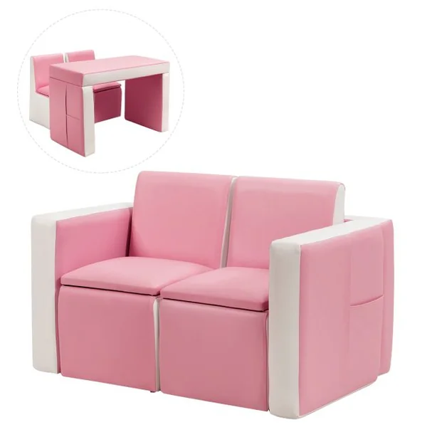 Ensemble table et 2 chaises pour enfant en bois léger mousse PVC Chaise et Table Transformable Capacité 50kg Rose