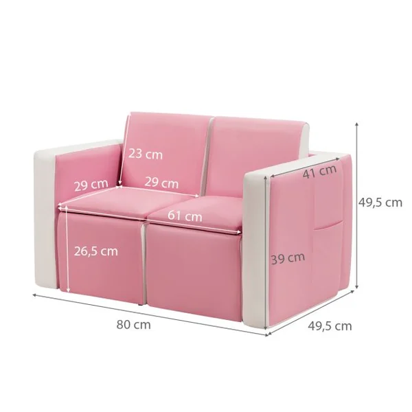 Ensemble table et 2 chaises pour enfant en bois léger mousse PVC Chaise et Table Transformable Capacité 50kg Rose