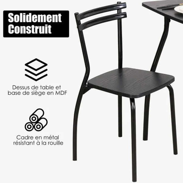 Ensemble Table et 4 Chaises Table à Manger avec 4 Chaises Cadre en Métal pour Salle à Manger Restaurant Salon Noir