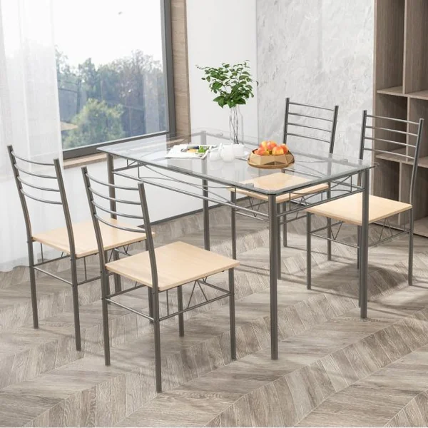 Ensemble Table et 4 Chaises Table à Manger avec 4 Chaises Cadre en Métal Table Cuisine en Verre pour Cuisine Restaurant Salon