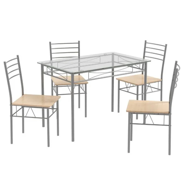 Ensemble Table et 4 Chaises Table à Manger avec 4 Chaises Cadre en Métal Table Cuisine en Verre pour Cuisine Restaurant Salon