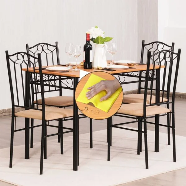 Ensemble Table et 4 Chaises Table à Manger avec 4 Chaises Rembourrées Cadre en Métal pour Cuisine Restaurant Salon