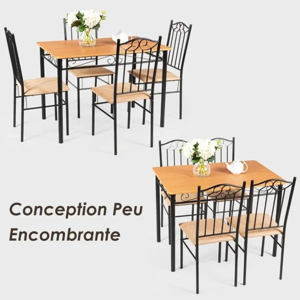 Ensemble Table et 4 Chaises Table à Manger avec 4 Chaises Rembourrées Cadre en Métal pour Cuisine Restaurant Salon
