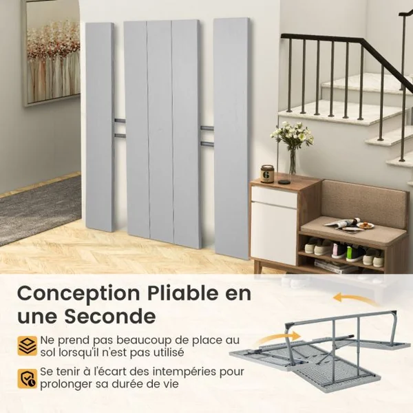 Ensemble Table et Bancs de Pique-Nique Pliable Ensemble de Jardin avec Cadre Métallique Plateau en HDPE Charge 250KG 183x163x74cm Gris/Noir