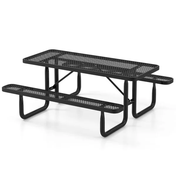 Ensemble Table et Bancs de Pique-Nique pour 8 Personnes Ensemble de Jardin en Maille Métallique Banc Charge 450KG 184x171x75cm Noir
