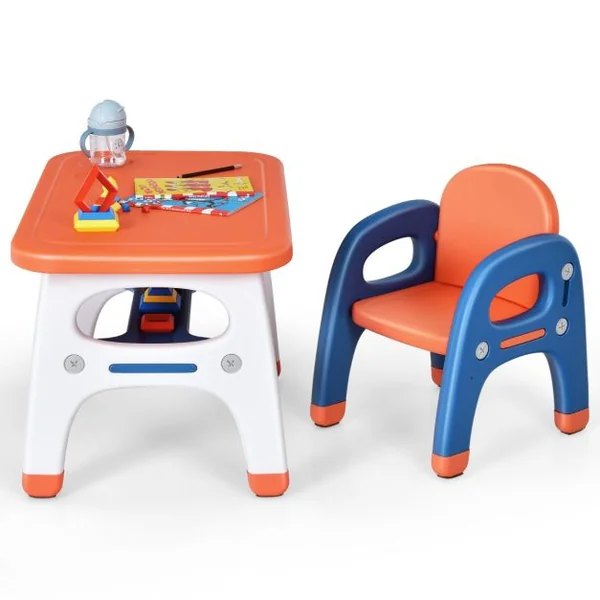 Ensemble Table et Chaise pour Enfants avec Décor Dinosaure Jeux de Construction Plateau de Rangement Plastique Gris+Blanc