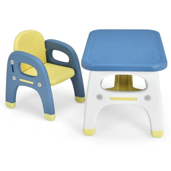 Ensemble Table et Chaise pour Enfants avec Décor Dinosaure Jeux de Construction Plateau de Rangement Plastique Gris+Blanc