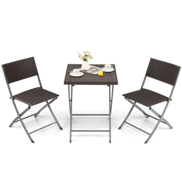 Ensemble Table et Chaises de Jardin 3 Pièces en Polyrotin Table Carrée Pliable pour Bistro Cour Blacon Piscine Marron