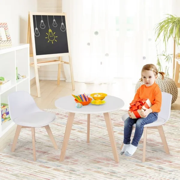 Ensemble Table et Chaises pour Enfants Pieds en Bois de Hêtre Robuste pour Jouer Dessiner Manger Etudier
