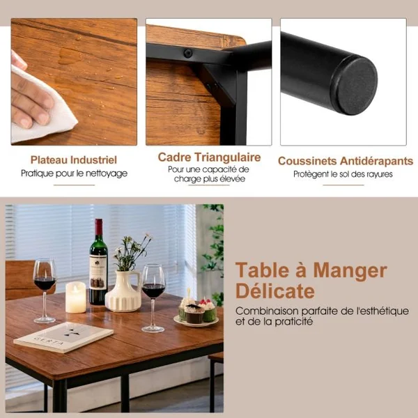Ensemble Table et Chaises Salle à manger pour 4 Personnes Cadre en Métal 4 Chaises de Style industrielle