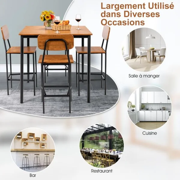 Ensemble Table et Chaises Salle à manger pour 4 Personnes Cadre en Métal 4 Chaises de Style industrielle