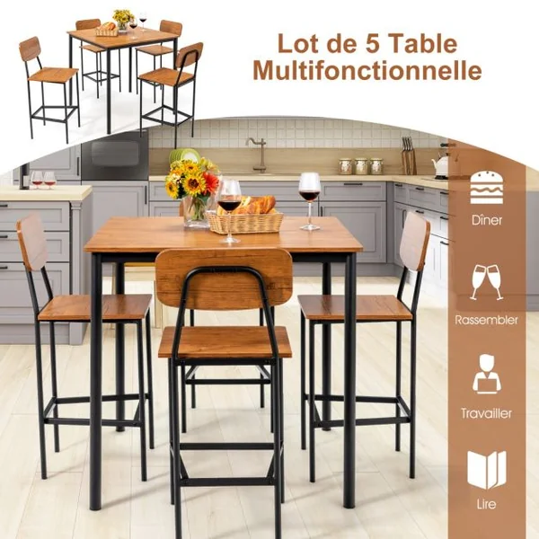 Ensemble Table et Chaises Salle à manger pour 4 Personnes Cadre en Métal 4 Chaises de Style industrielle