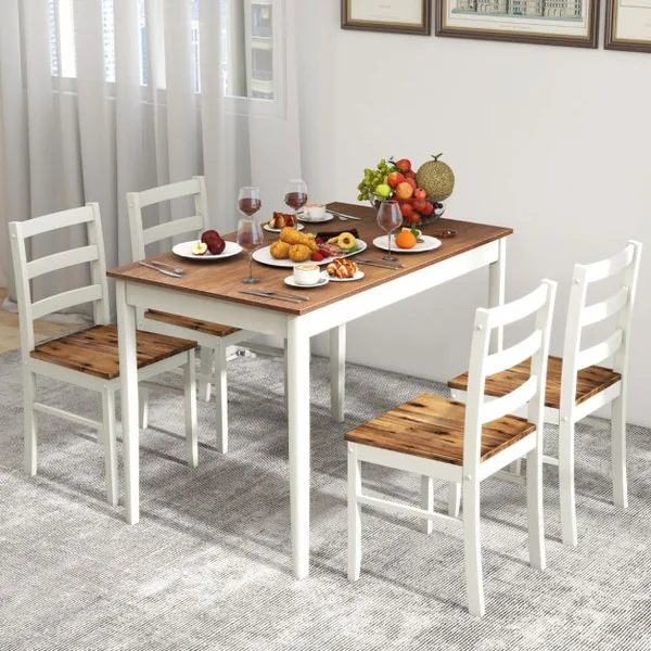Ensemble Table à Manger et 4 Chaises Pieds en Bois d'Hévéa Table Cuisine Rectangulaire 108 x 66,5cm pour Salle à Manger Cuisine Café